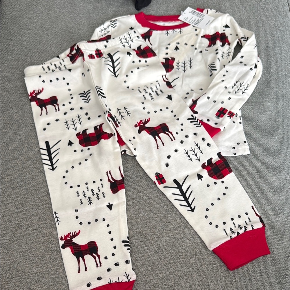 Red and Black Pajama Sets with Moose Print